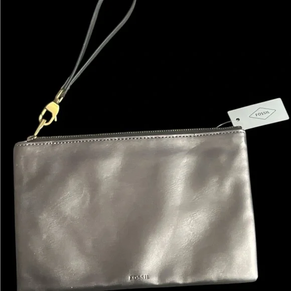Fossil Metallic Silver Clutch with Medallion Pattern and Wrist Strap - Picture 6 of 6